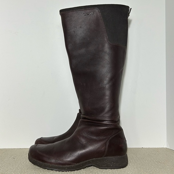 Teva Afton Womens Brown Leather w/Back Zip Tall Waterproof Riding Boots SZ US 10 - Picture 2 of 11